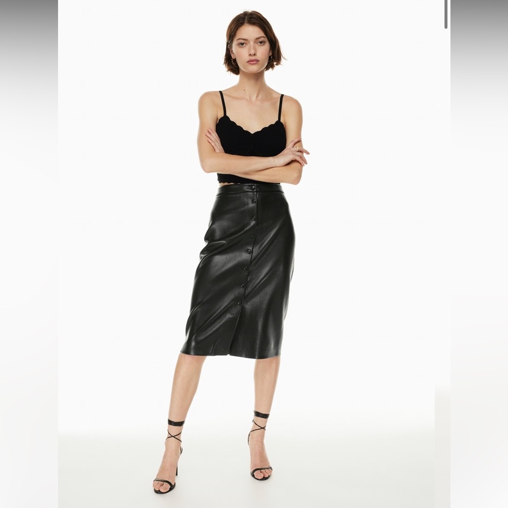 Aritzia Manor Vegan Leather Midi Pencil Skirt w Button Front